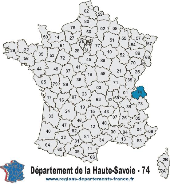Départements de la Haute-Savoie (74) et localisation.