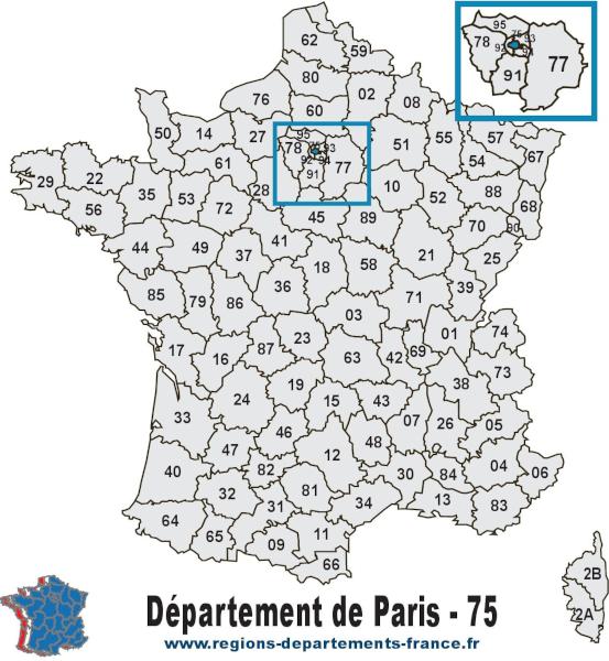 Carte de France et département de Paris (75).