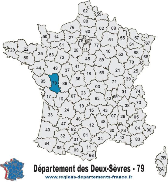 Carte de France et département des Deux-Sèvres (79).