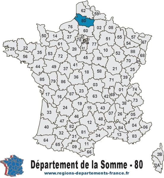 Départements 80 (Somme) : localisation et départements limitrophes.