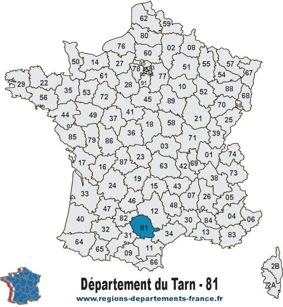 Carte de France et département du Tarn (81).