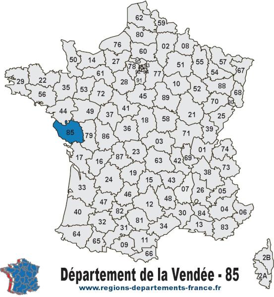 Carte de France et département de la Vendée (85).