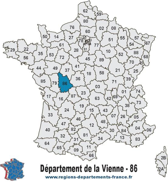 Départements 86 (Vienne) : localisation et départements limitrophes.