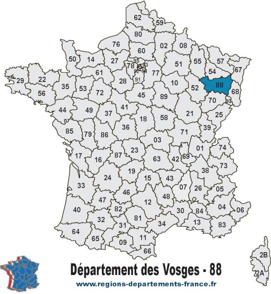 Carte de France et département des Vosges (88).