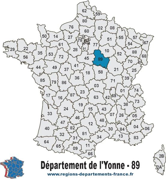 Carte de France et département de l'Yonne (89).