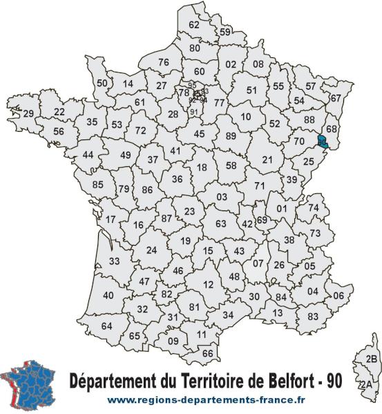 Carte de France et département du Territoire de Belfort (90).