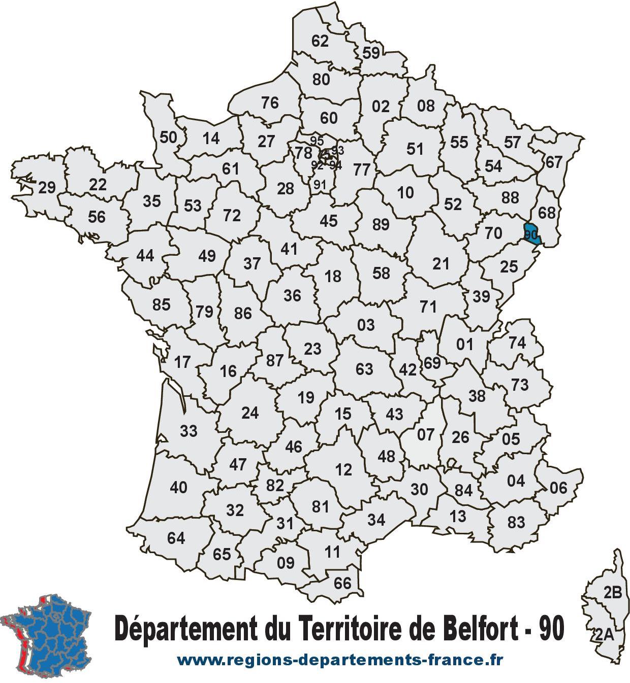 Départements du Territoire de Belfort (90) et localisation.