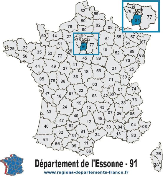 Carte de France et département de l'Essonne (91).