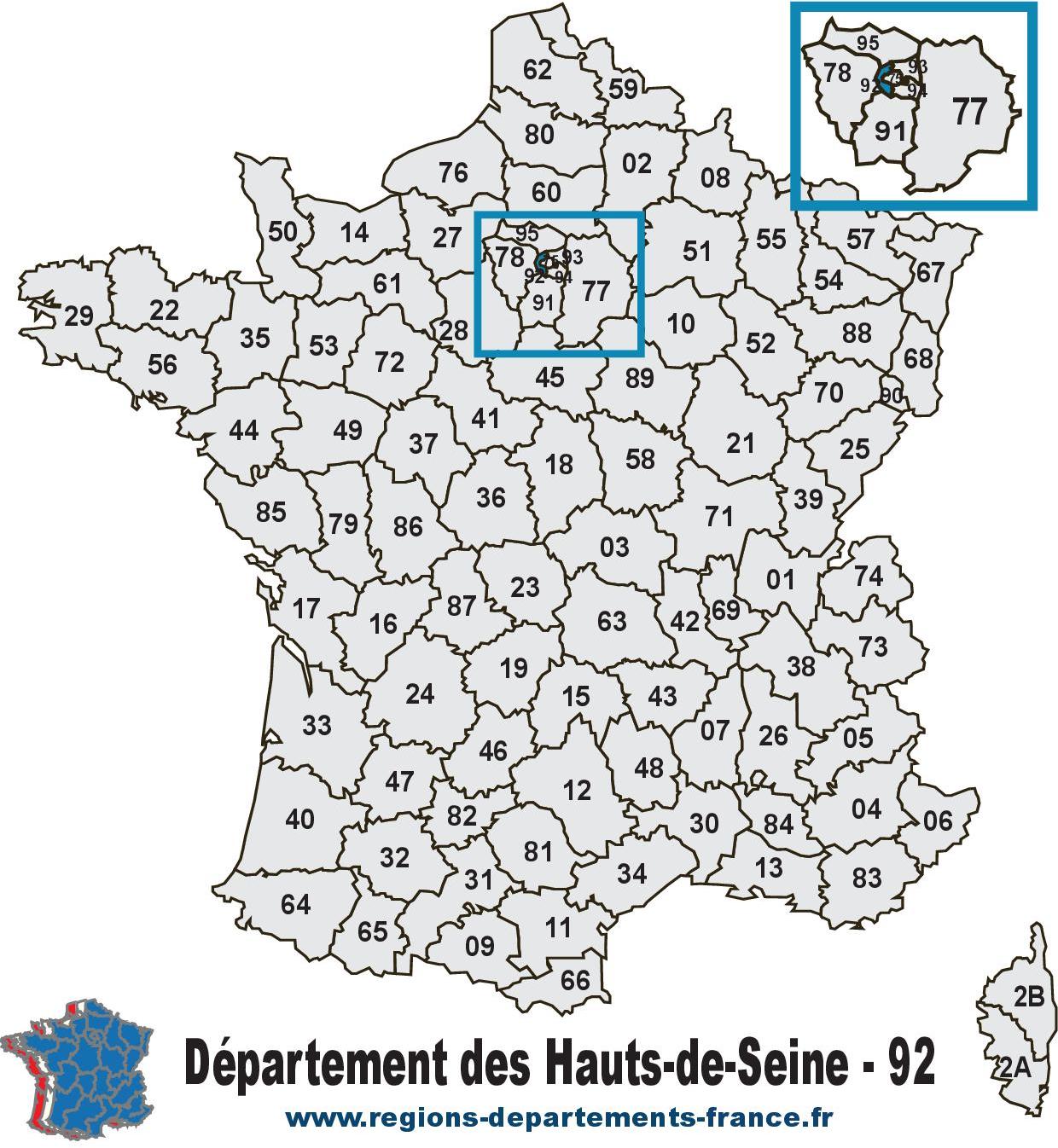 Département 92 : les HAUTS-DE-SEINE ➔ carte, région, localisation