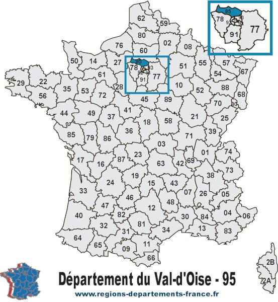 Carte de France et département du Val-d'Oise (95).