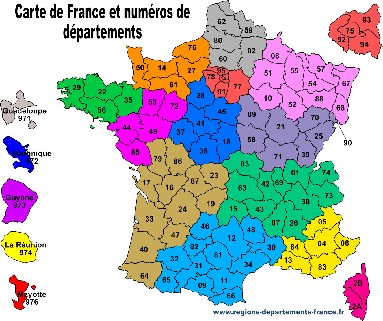 carte des départements avec nom