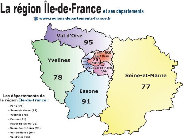 Carte de France des régions, Île-de-France matérialisée en gris.