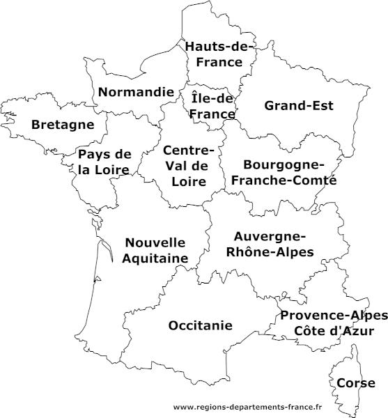 Carte des nouvelles régions françaises.