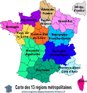 Carte des nouvelles régions françaises.