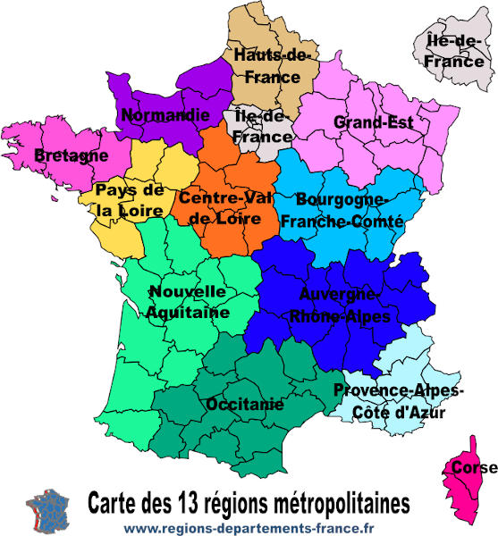 Carte des nouvelles régions françaises.