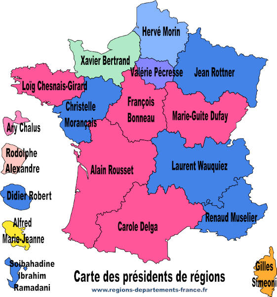 Infographie Carte de France des présidents de région.